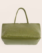 The Heritage Woven Leather Tote in Olive, front view