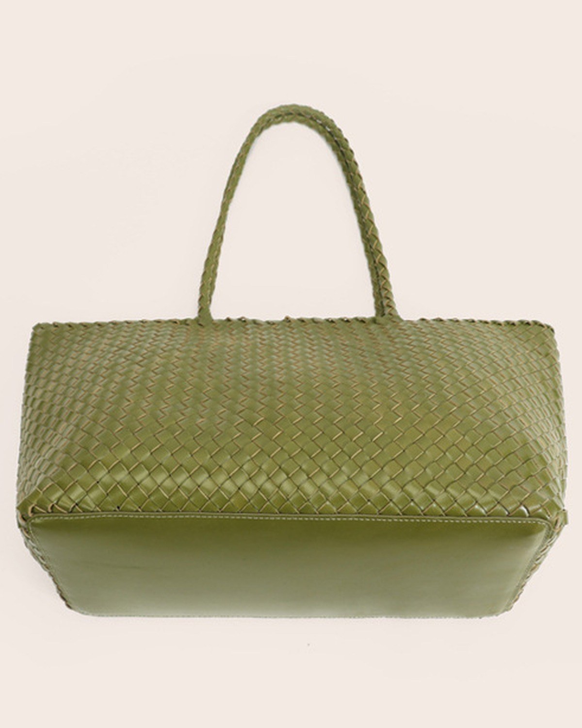The Heritage Woven Leather Tote in Olive, front view