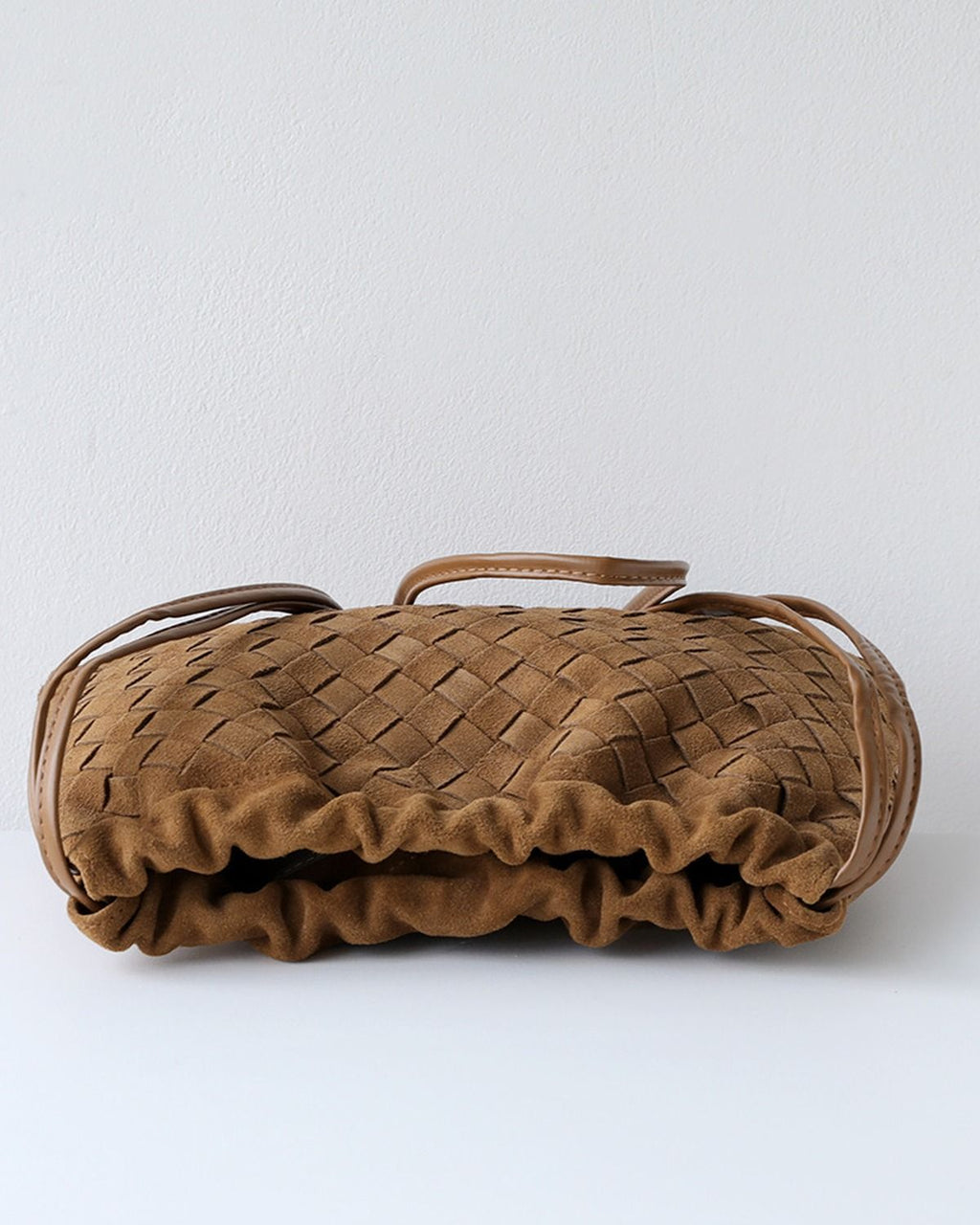 Wildfool The Mantova Drawstring Pouch in Caramel, the gathered top
