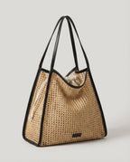 Wildfool The Open-Weave Raffia Market Set — worn at the shoulder, styled with linen
