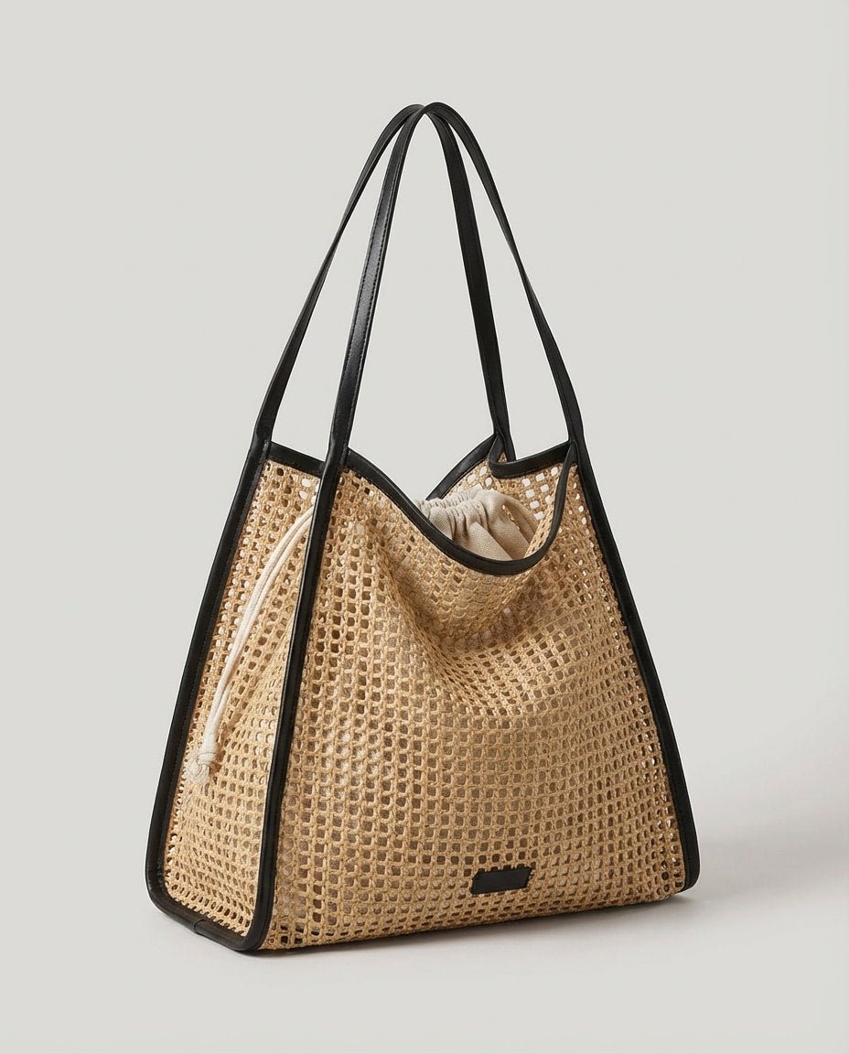 WF26CARR003 - Undyed Natural - The Open - Weave Raffia Market Set