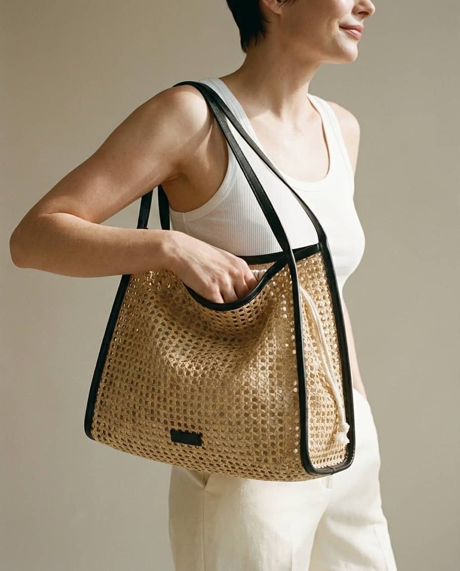 WF26CARR003 - Undyed Natural - The Open - Weave Raffia Market Set