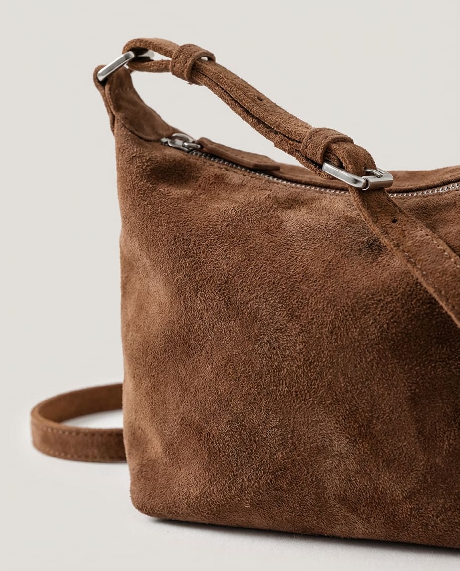 Wildfool The Sheep-Suede Box Bag in Coffee - Zoom View - Genuine Sheep Suede with Velvet Touch and Matte Finish