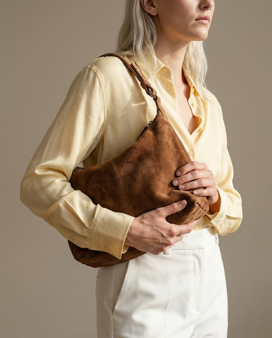 Wildfool The Sheep-Suede Box Bag in Caramel - Zoom View - Velvet Touch Sheepskin suede with Cotton Lining.