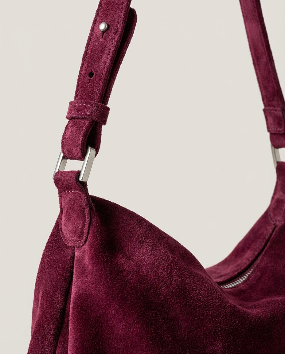 Wildfool The Sheep-Suede Box Bag in Grape - Zoom View - Genuine Sheep Suede with Velvet Touch, Matte Finish