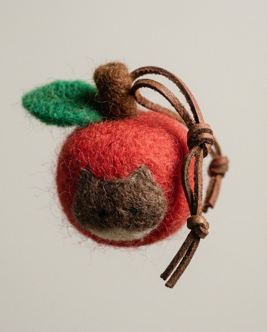 Wildfool The Wool Felt Aroma Tag in Spiced Apple - Front View - 100% Wool Felt Body with Leather Strap