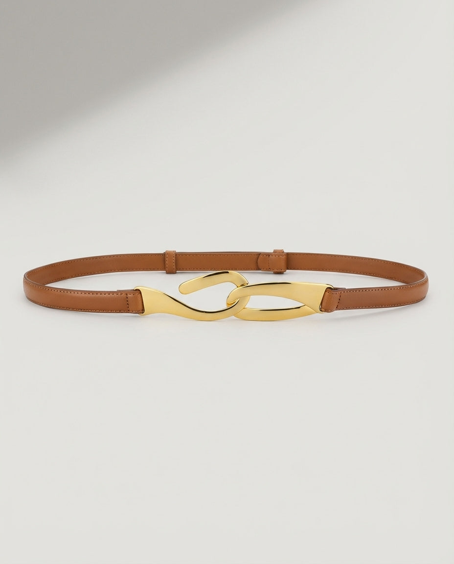 Wildfool Slide-Adjustable Leather Belt in Caramel - Zoom View - Infinite Fit Waist Cinch with Punch-Free Mechanism