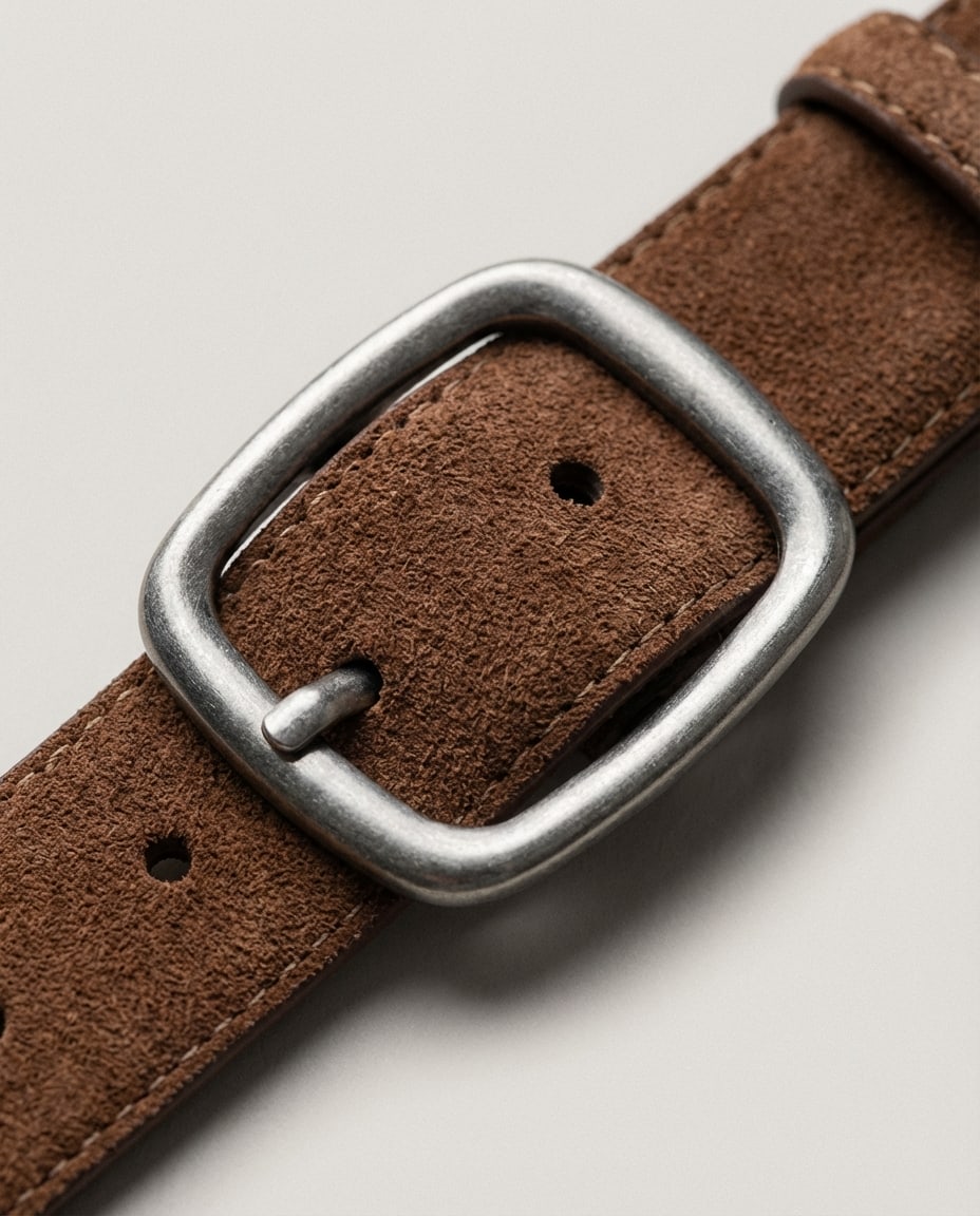 Wildfool The Heritage Suede Belt in Chocolate Brown - Zoom View - 100% Genuine Cowhide Suede Finish
