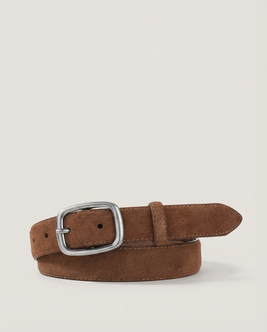 Wildfool The Heritage Suede Belt in Chocolate Brown - Zoom View - 100% Genuine Cowhide Suede Finish