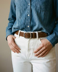 Wildfool The Heritage Suede Belt in Chocolate Brown - Zoom View - 100% Genuine Cowhide Suede Finish