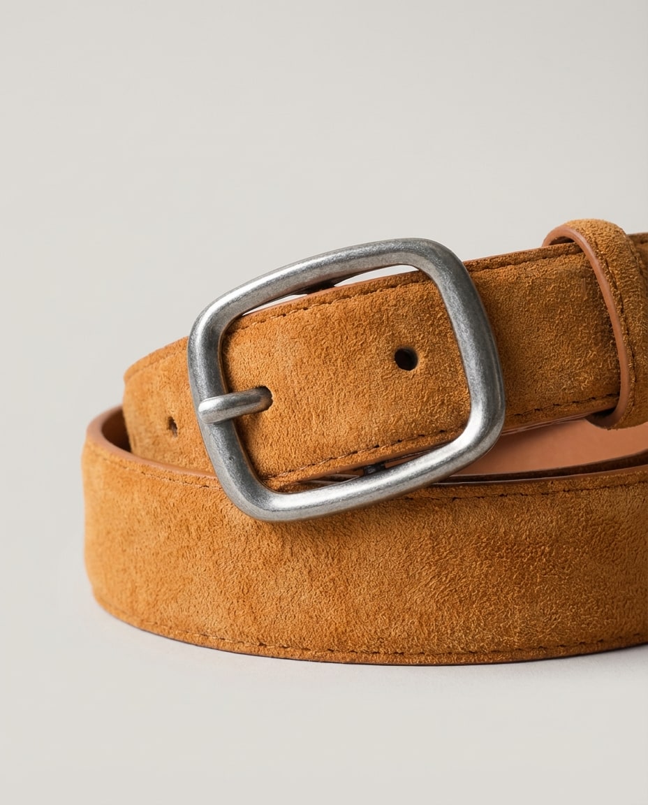 Wildfool The Heritage Suede Belt in Golden Tan - Zoom View - 100% Genuine Cowhide Suede Finish