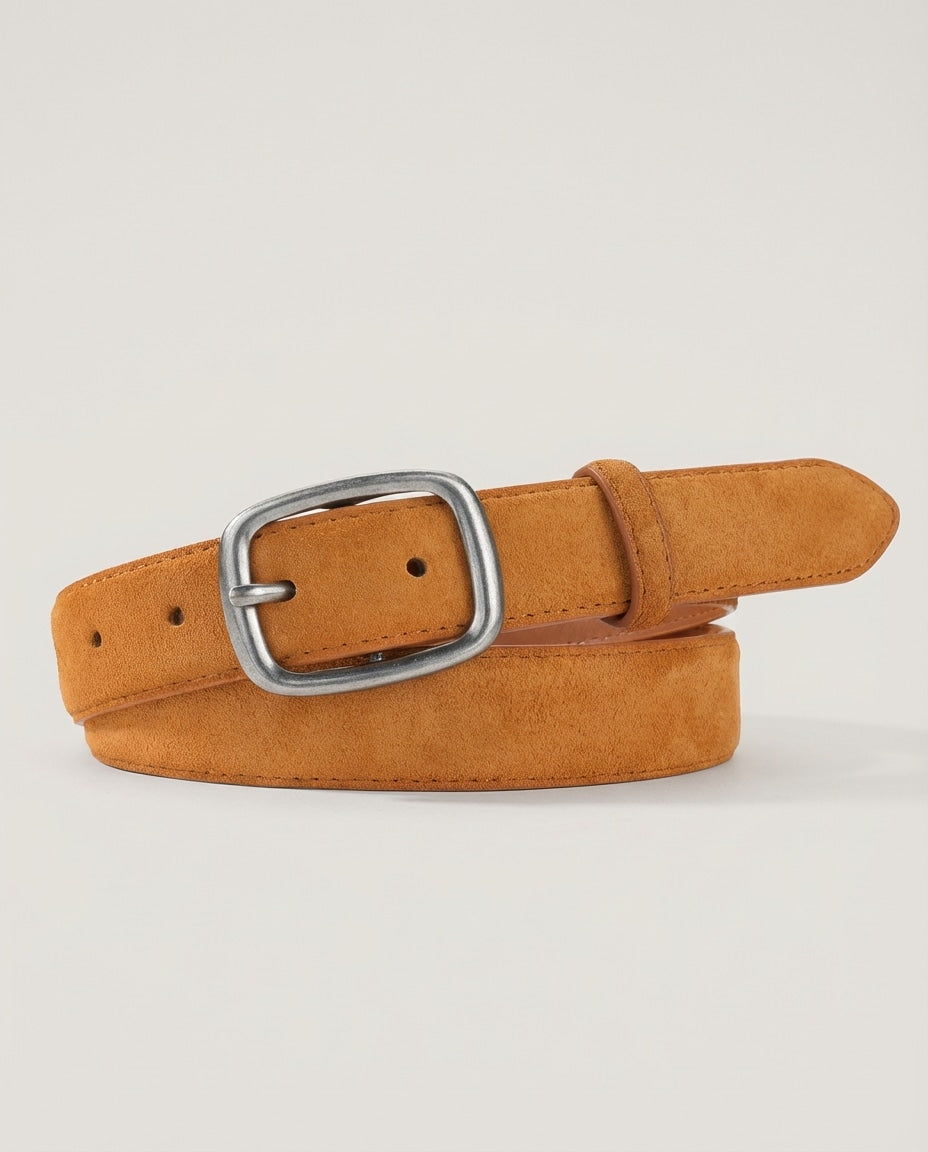 Wildfool The Heritage Suede Belt in Golden Tan - Zoom View - 100% Genuine Cowhide Suede Finish