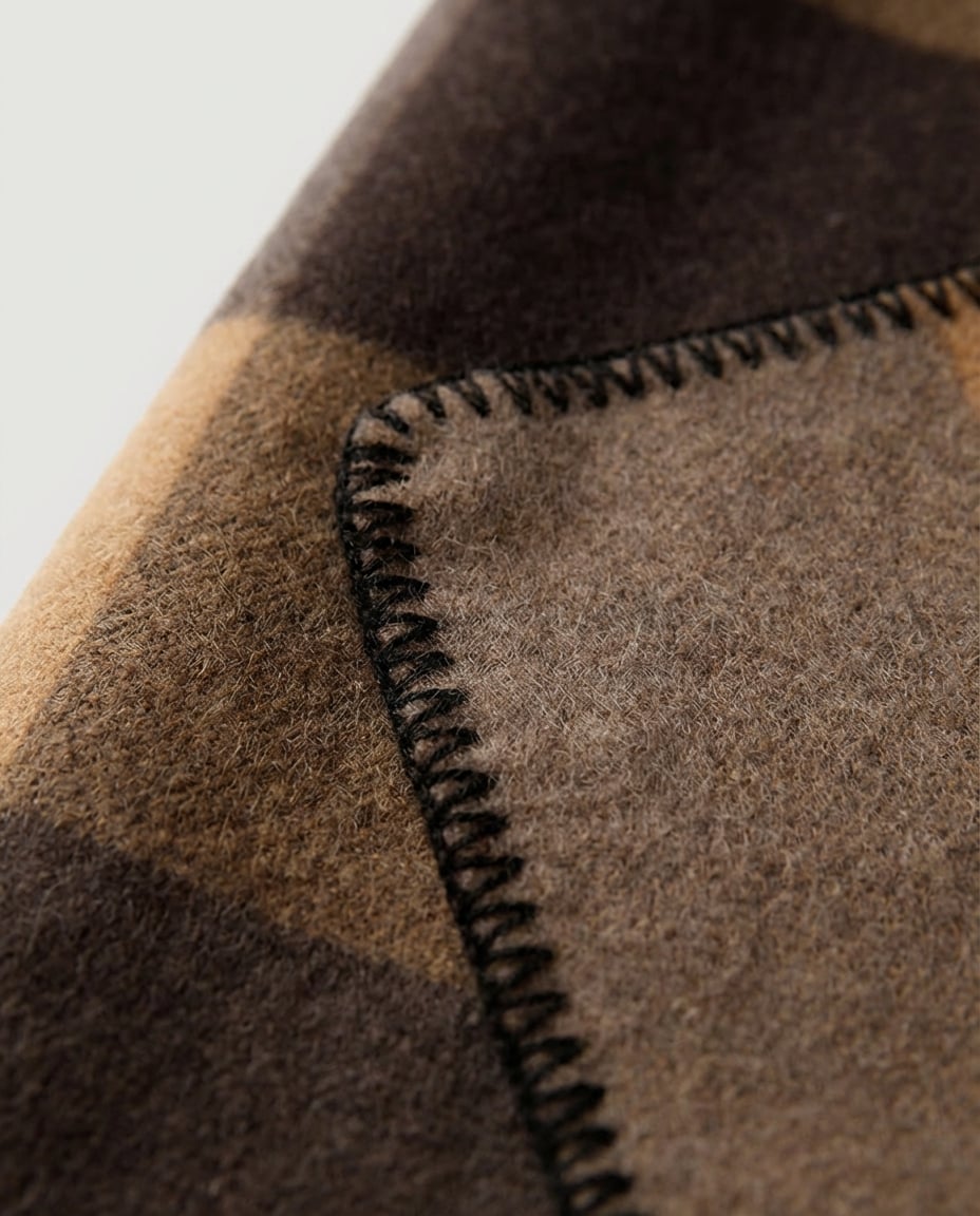 Wildfool 830g Heritage Cabin Blanket in Coffee Stripe - Zoom View - 100% Wool Heirloom Quality Rugged Texture