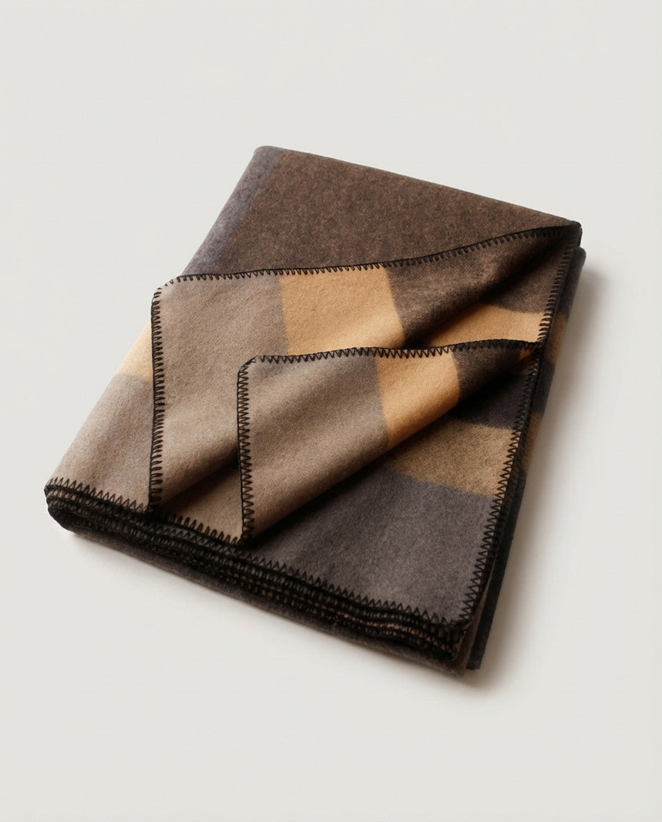 Wildfool 830g Heritage Cabin Blanket in Coffee Stripe - Zoom View - 100% Wool Heirloom Quality Rugged Texture