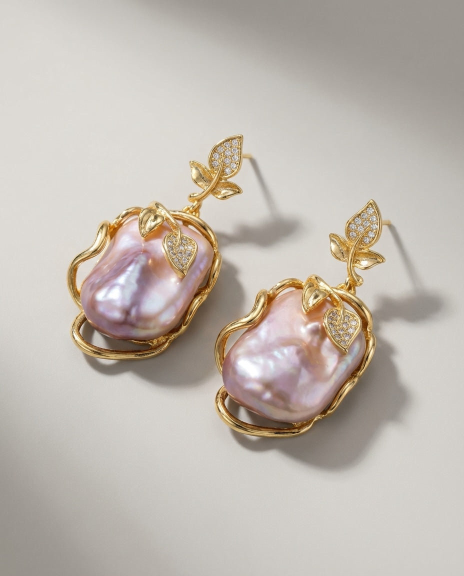 Wildfool The Sculptural Baroque Pearl Droplets in Artisan Purple - Detail View - Natural Baroque Freshwater Pearl, 925 Sterling Silver Hardware, Organic Sculptural Form, Lightweight Elegance