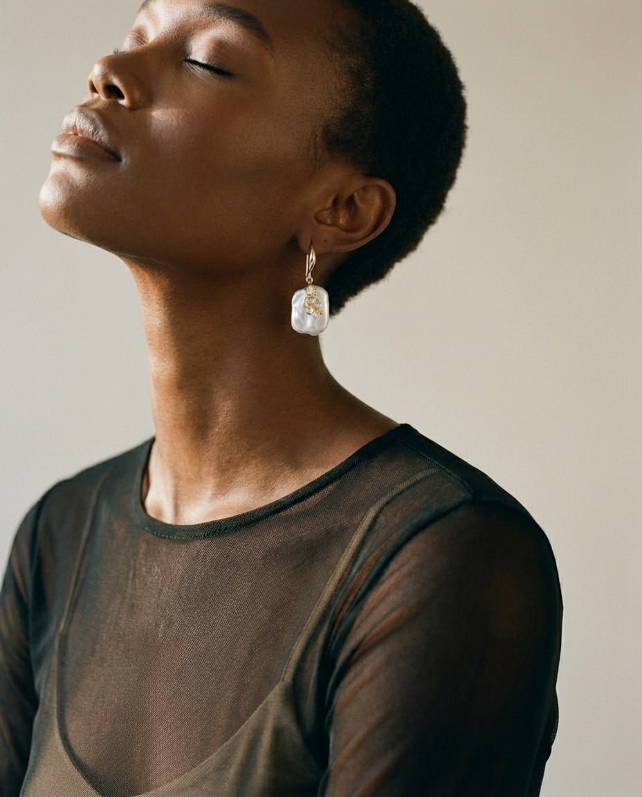 WF26OBJE010-GY - Silver Wave - The Molten Wave Baroque Earring