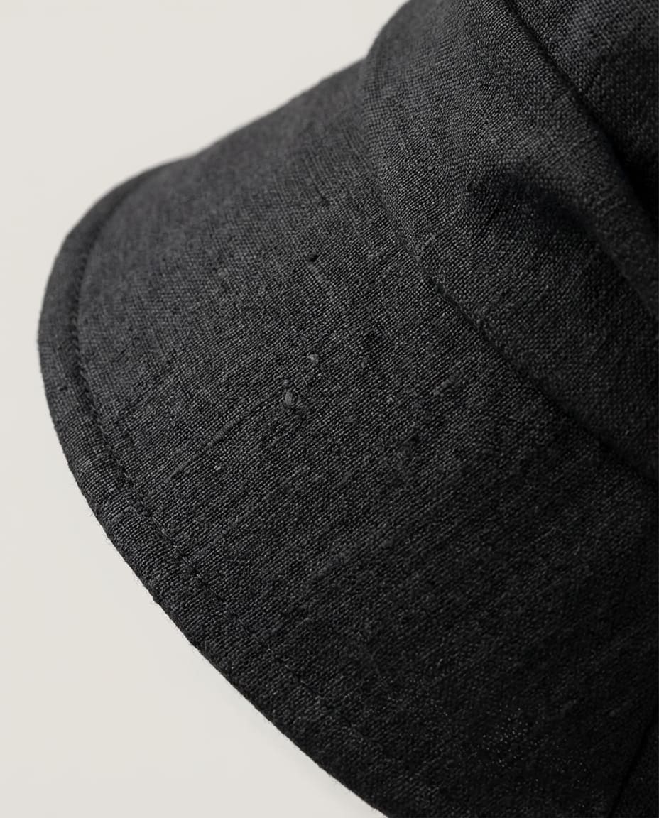 Wildfool 100% Linen Packable Bucket Hat in Midnight Black - Front View - Wired-Brim Summer Shade with Fully Packable Design