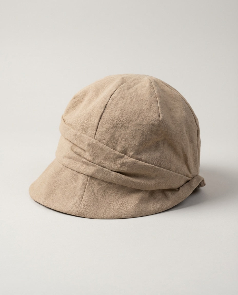 Wildfool 100% Linen Packable Bucket Hat in Khaki - Front View - Wired Brim, Fully Packable & Adjustable Fit