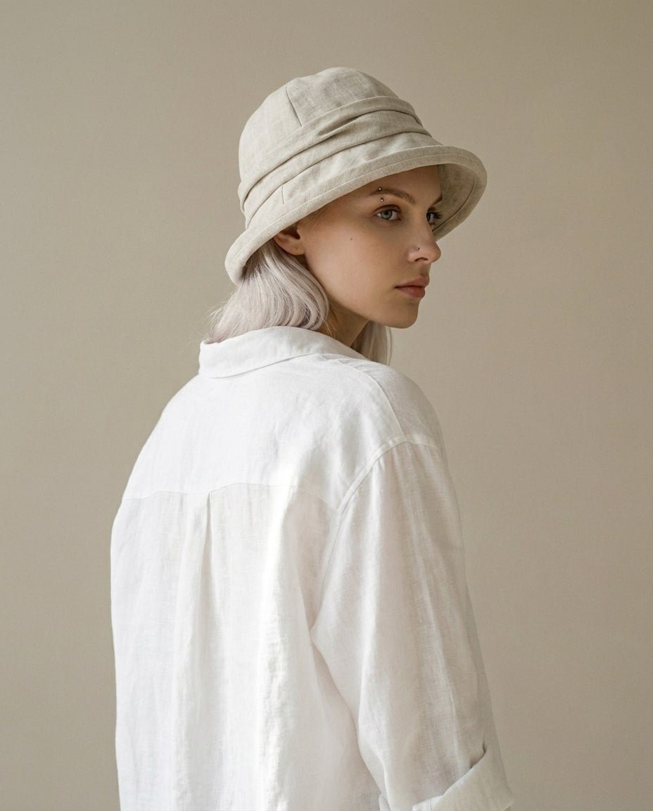 WF26SHIE002-BE - Sand Beige - The Structured Rolled - Brim Linen Hat