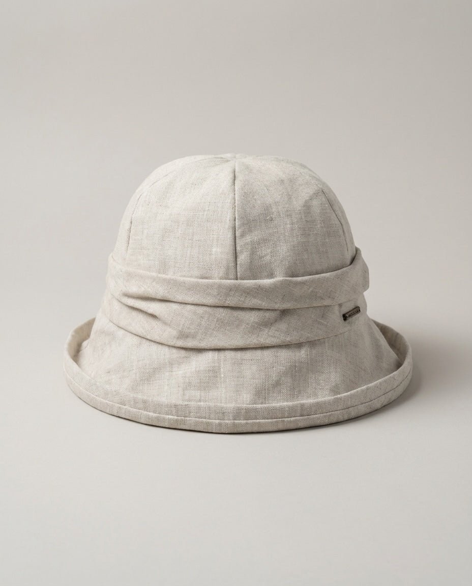 WF26SHIE002-BE - Sand Beige - The Structured Rolled - Brim Linen Hat