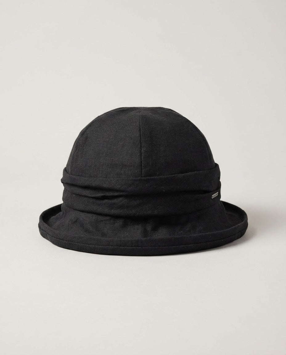 WF26SHIE002-BK - Midnight Black - The Structured Rolled - Brim Linen Hat