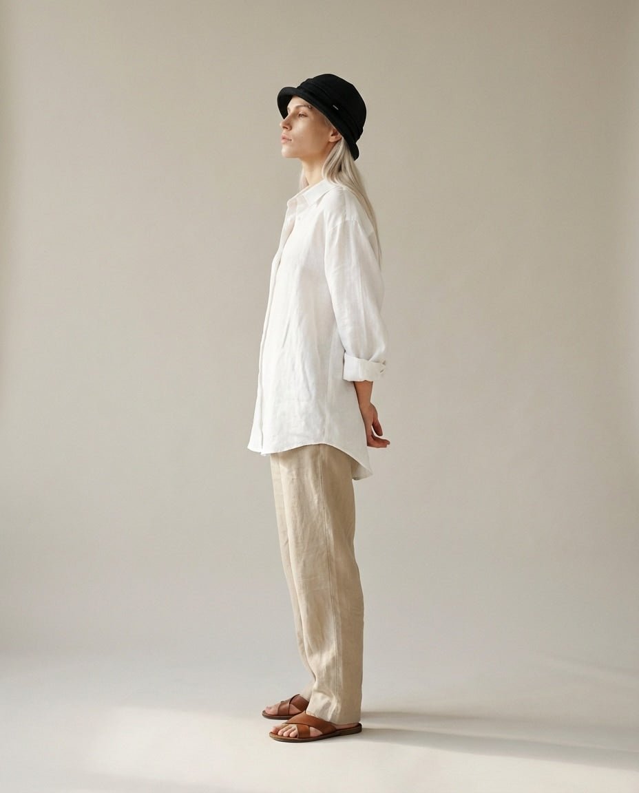 WF26SHIE002-BK - Midnight Black - The Structured Rolled - Brim Linen Hat