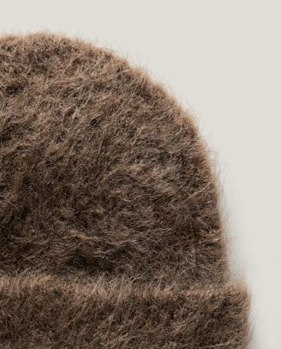 Wildfool The Suri-Alpaca Cloud Beanie in Coffee - Zoom View - Hypoallergenic Luxury & Cloud-Touch Texture