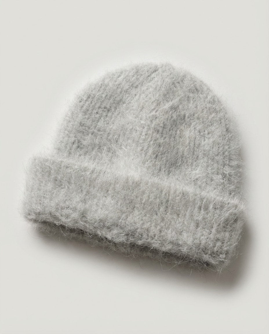 Wildfool Suri-Alpaca Cloud Beanie in Mist Grey - Zoom View - Hypoallergenic Luxury, Cloud-Touch Texture