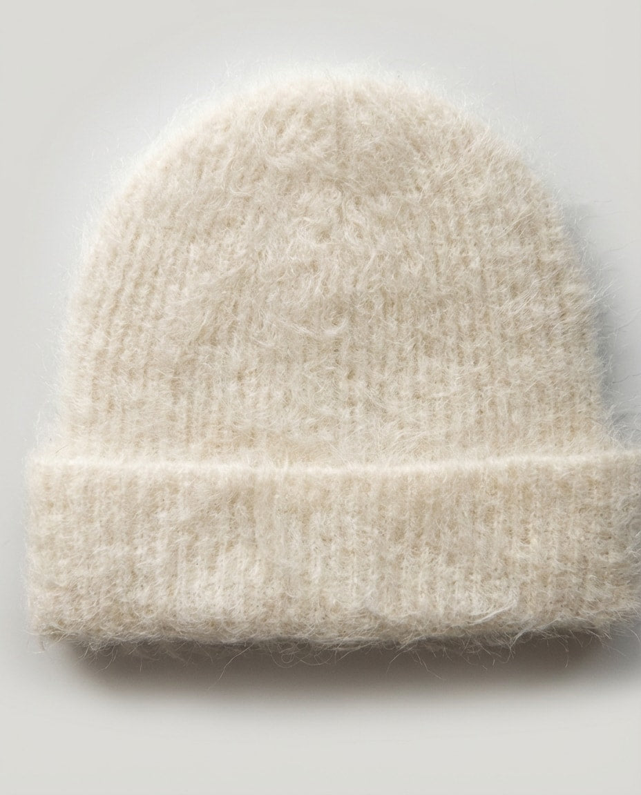 Wildfool Suri-Alpaca Cloud Beanie in Milk White - Zoom View - Hypoallergenic Luxury, Cloud-Touch Texture