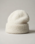 Side profile of Wildfool alpaca cloud beanie showing the brushed halo silhouette