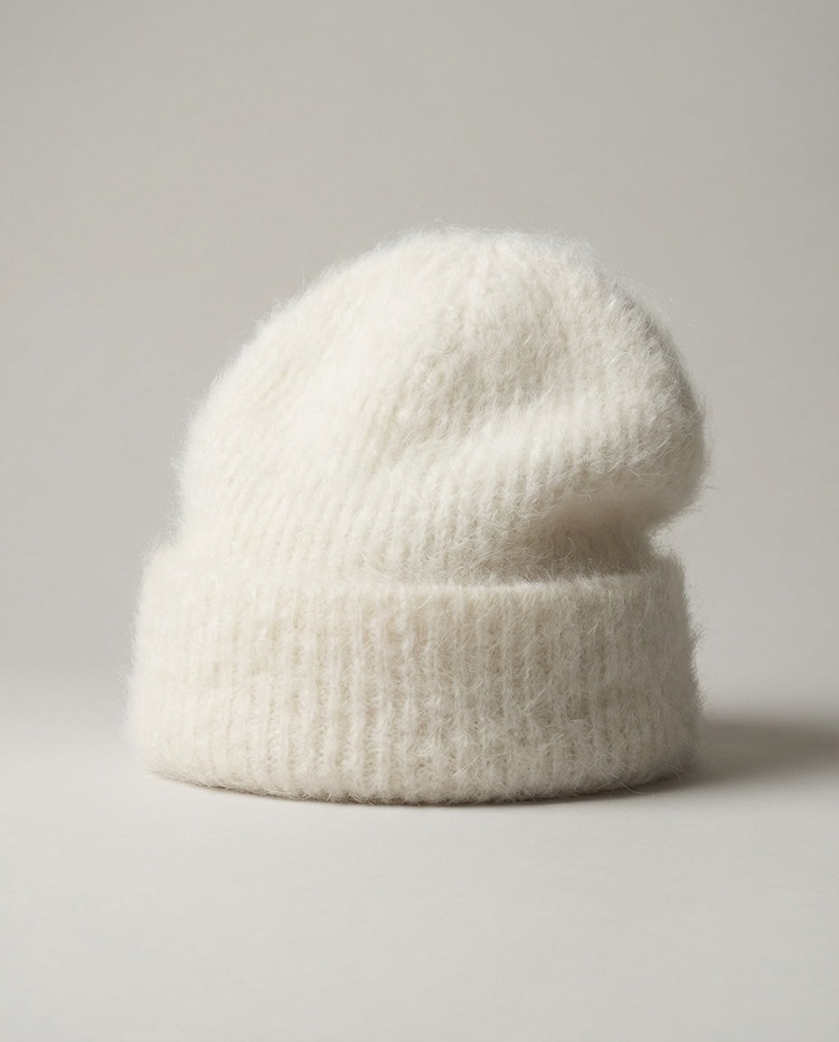 Wildfool Suri-Alpaca Cloud Beanie in Milk White - Zoom View - Hypoallergenic Luxury, Cloud-Touch Texture