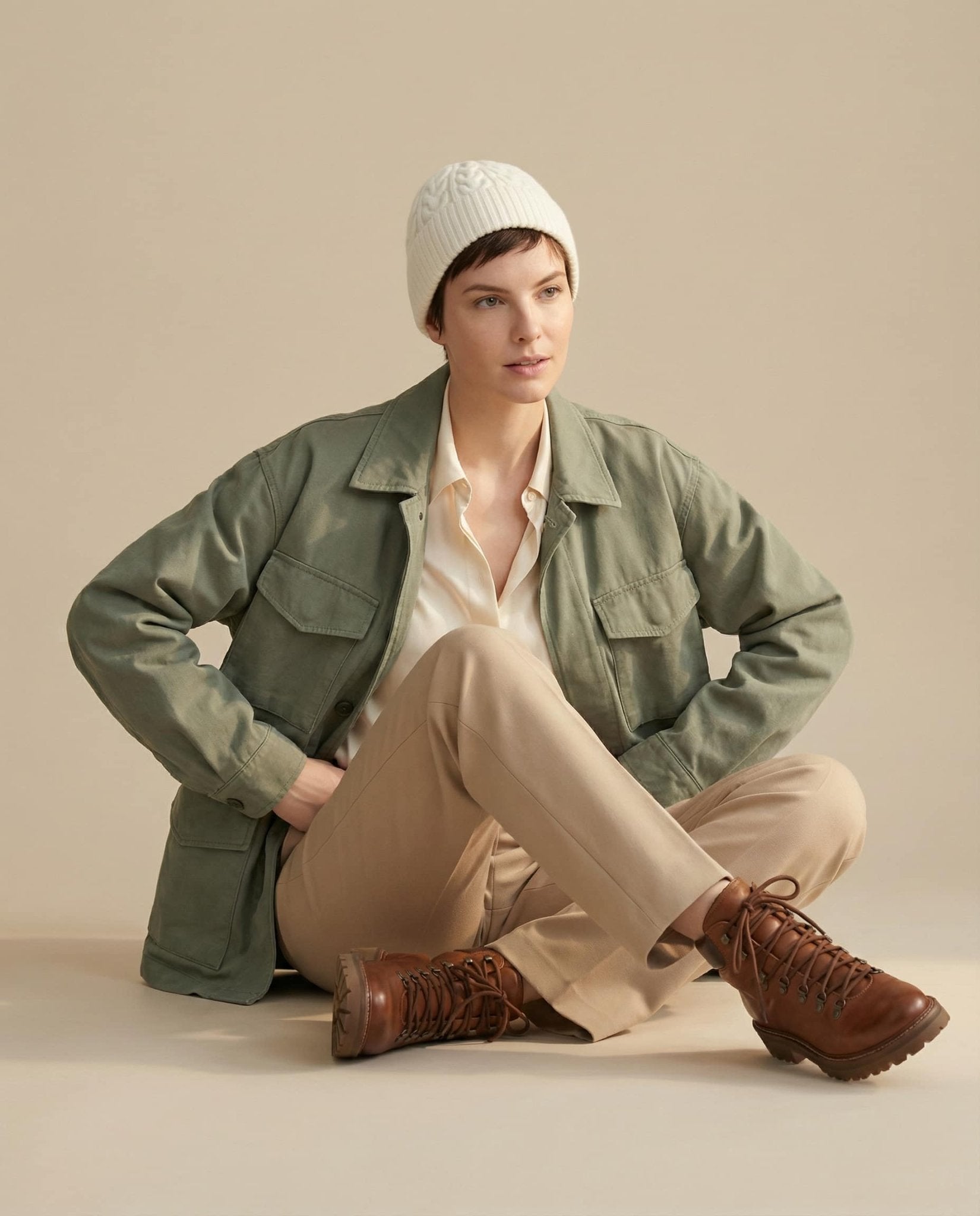 WF26SHIE005-BE - Unbleached Cream - The Cable - Knit Wool Beanie