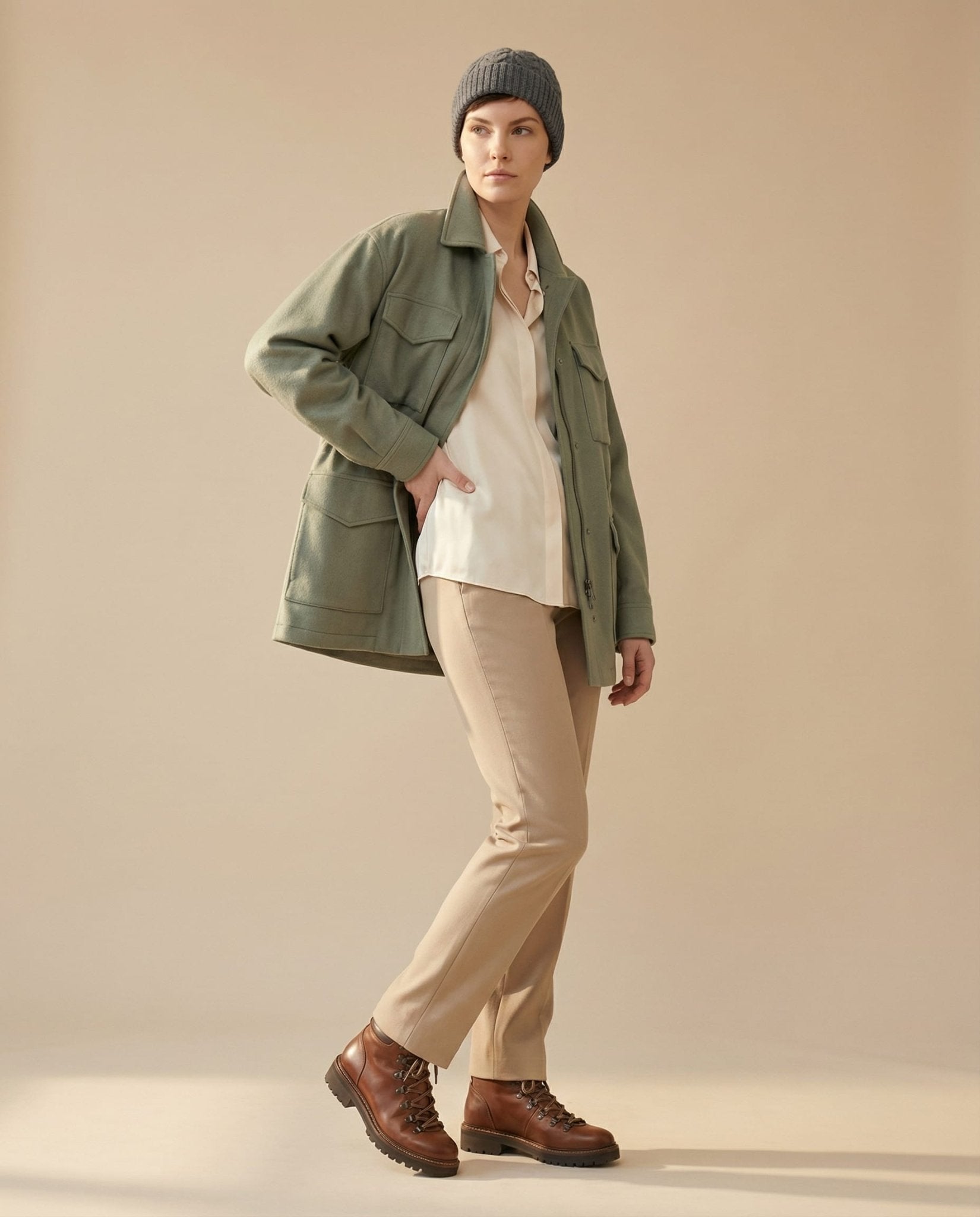 WF26SHIE005-BK - Graphite - The Cable - Knit Wool Beanie