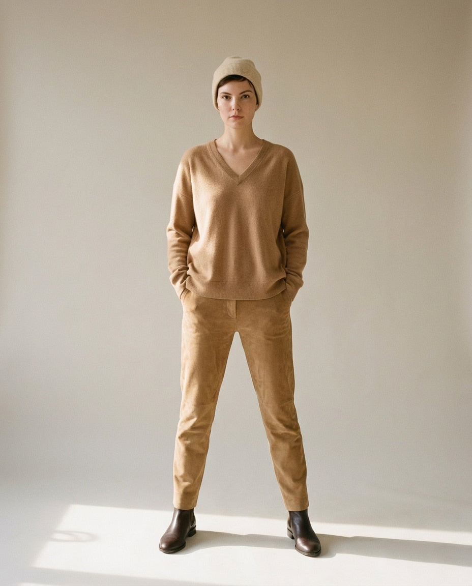 Wildfool The Prickle-Free Cashmere Hat in Raw Cashmere - Zoom View - 100% Alashan Cashmere, Zero-Itch Guarantee