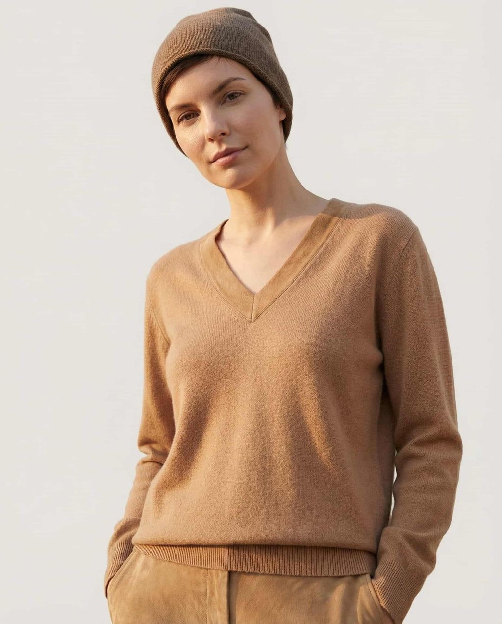 Wildfool The Prickle-Free Cashmere Hat in Heather Camel - Zoom View - 100% Alashan Cashmere, Zero-Itch Guarantee