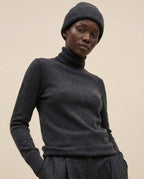 Wildfool Alashan cashmere-blend beanie in oat — front view on cream linen background