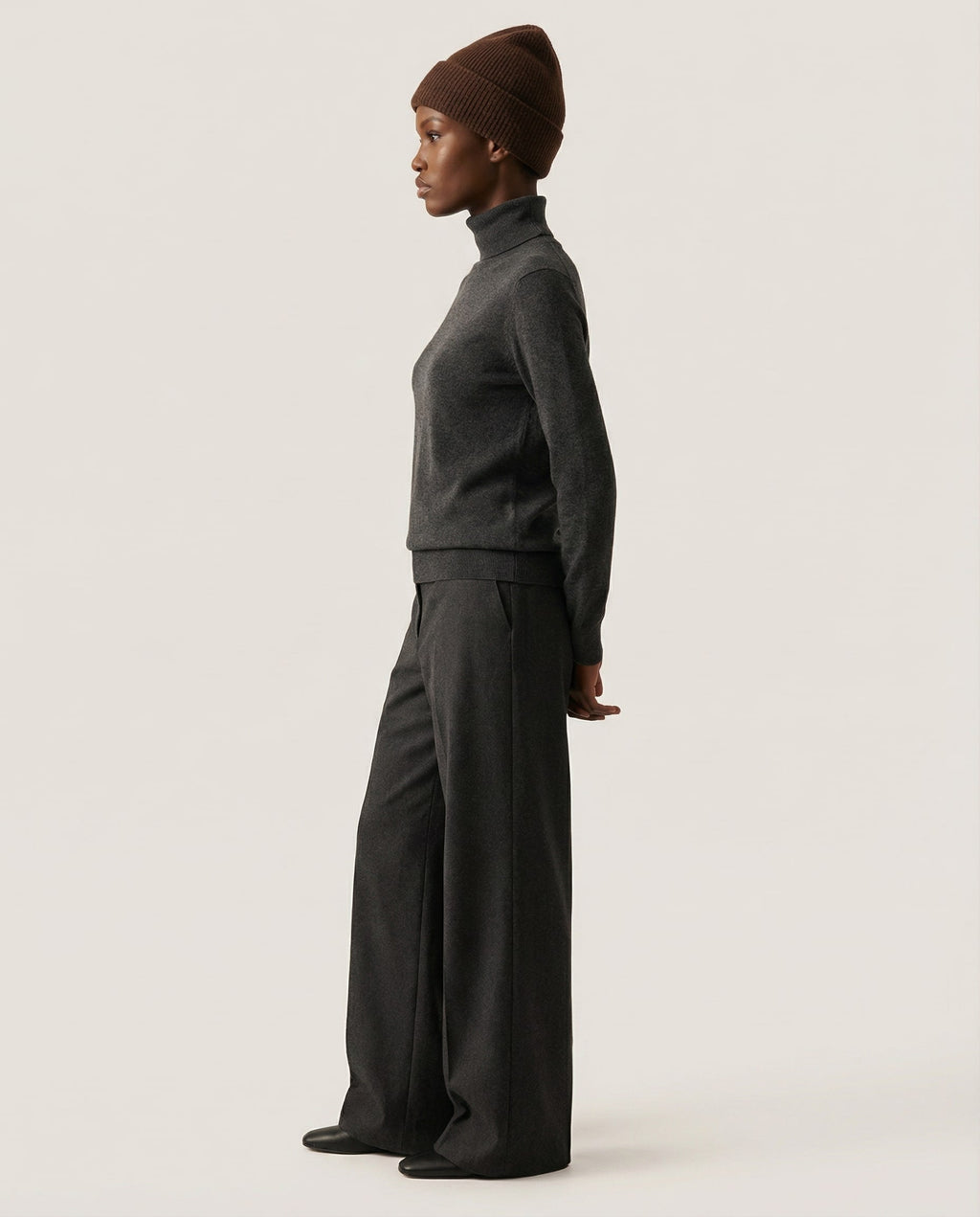 Wildfool cashmere-blend beanie with the brim folded up, alternative styling