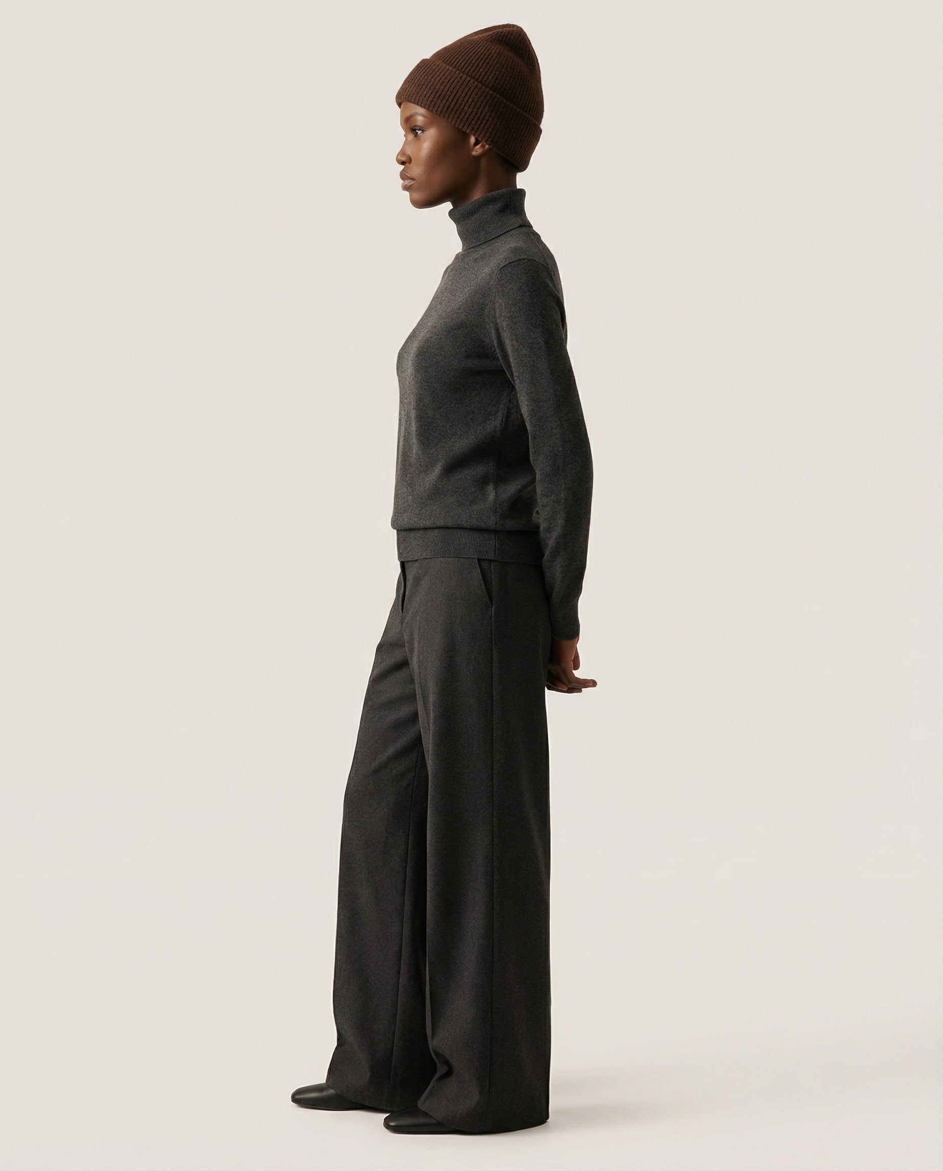 Wildfool cashmere-blend beanie with the brim folded up, alternative styling