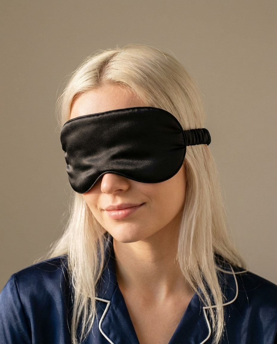 Silk blackout mask color range — ivory, charcoal, dusty rose displayed side by side