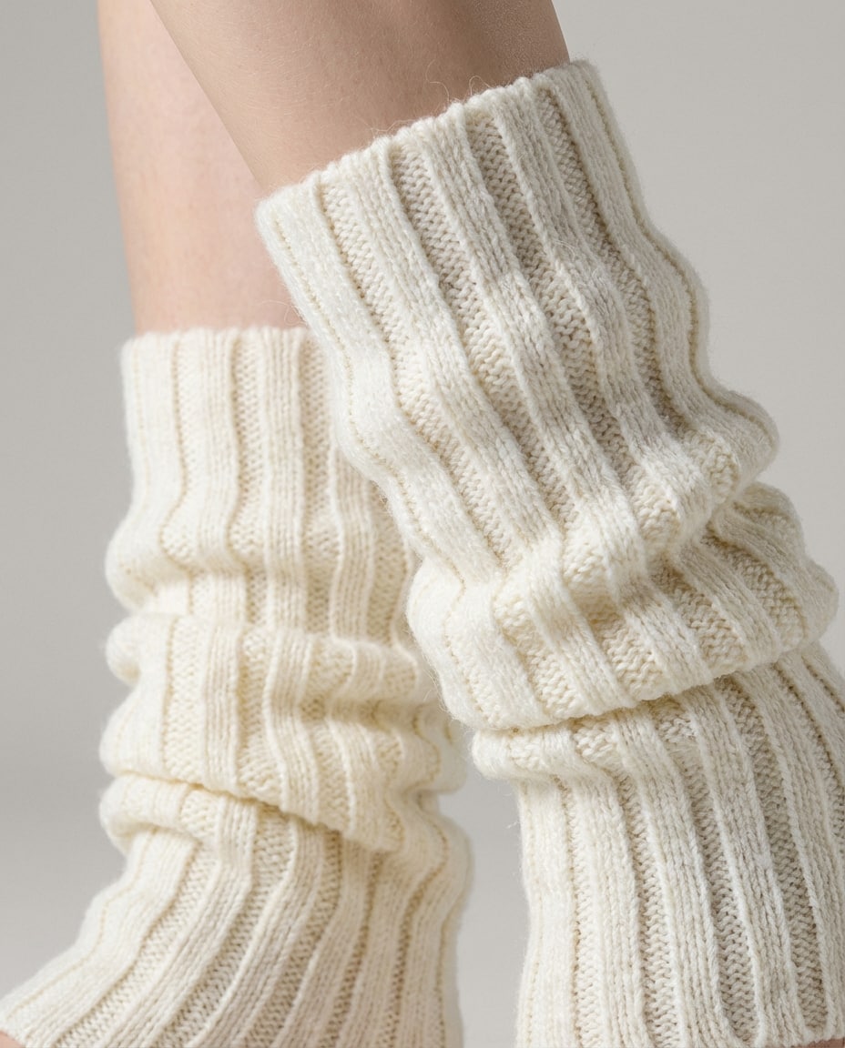 Wildfool Chunky Wool-Blend Leg Warmer in White - Zoom View - Studio Aesthetic, Cozy Nostalgic Touch