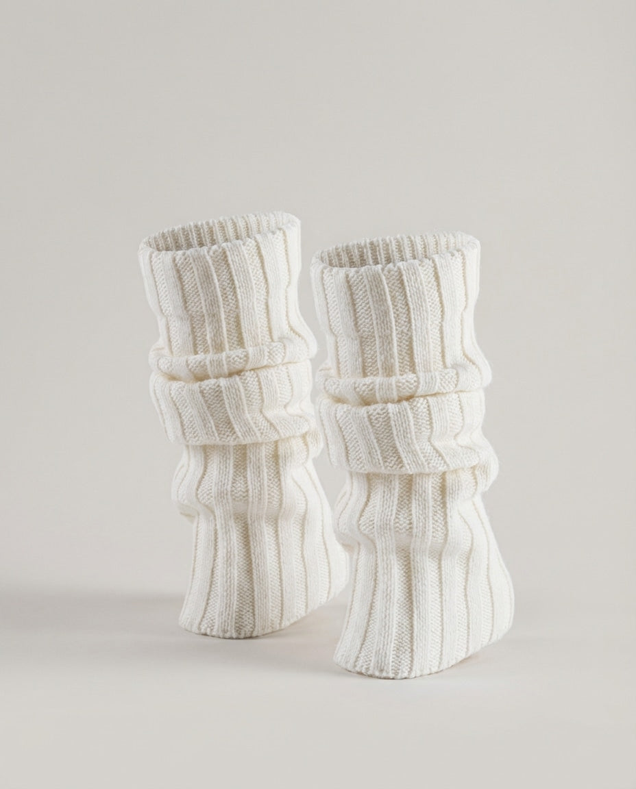 Wildfool Chunky Wool-Blend Leg Warmer in White - Zoom View - Studio Aesthetic, Cozy Nostalgic Touch