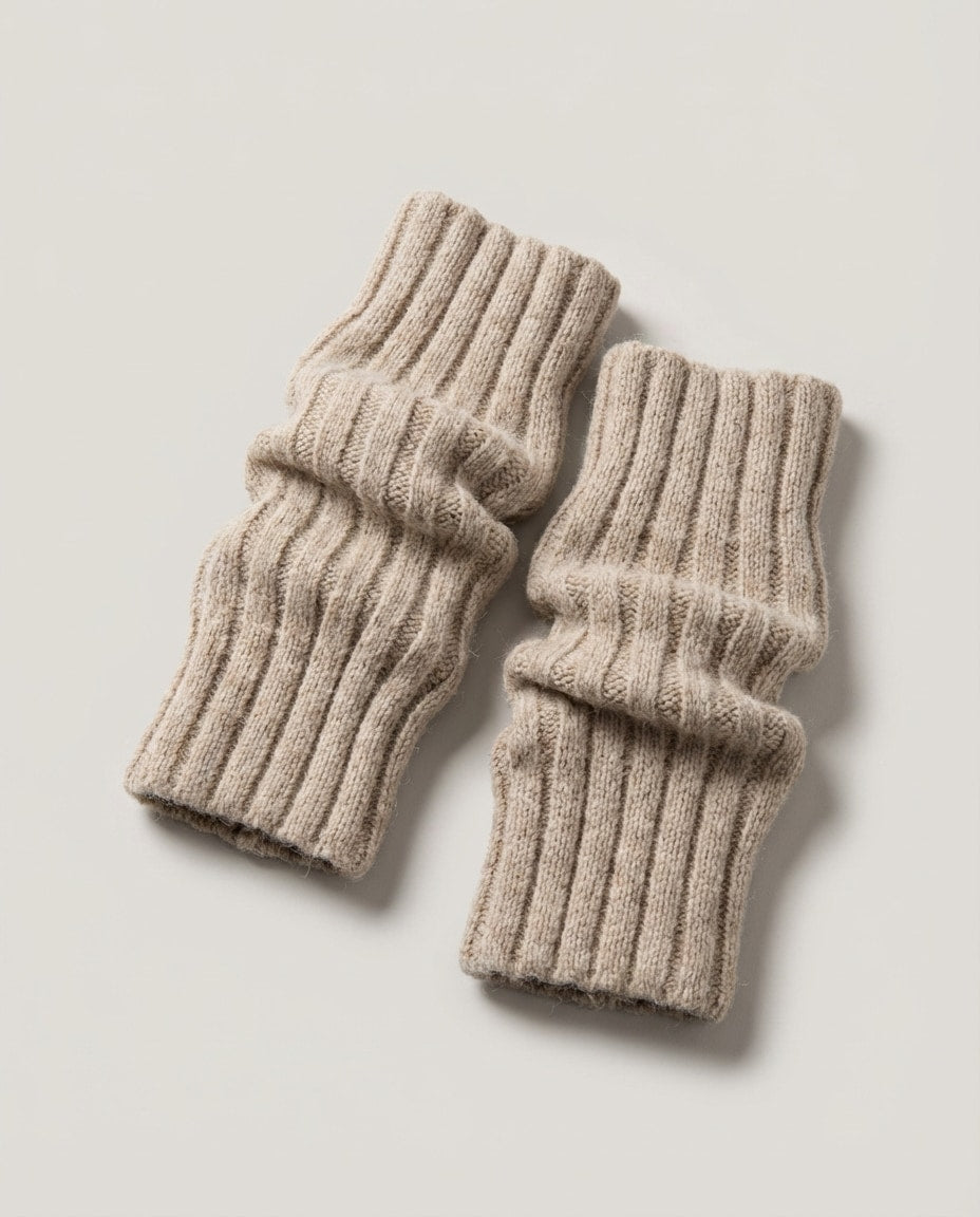 Wildfool Chunky Wool-Blend Leg Warmer in Taupe - Zoom View - Studio Slouch Sleeve, Cozy Nostalgic Studio Aesthetic