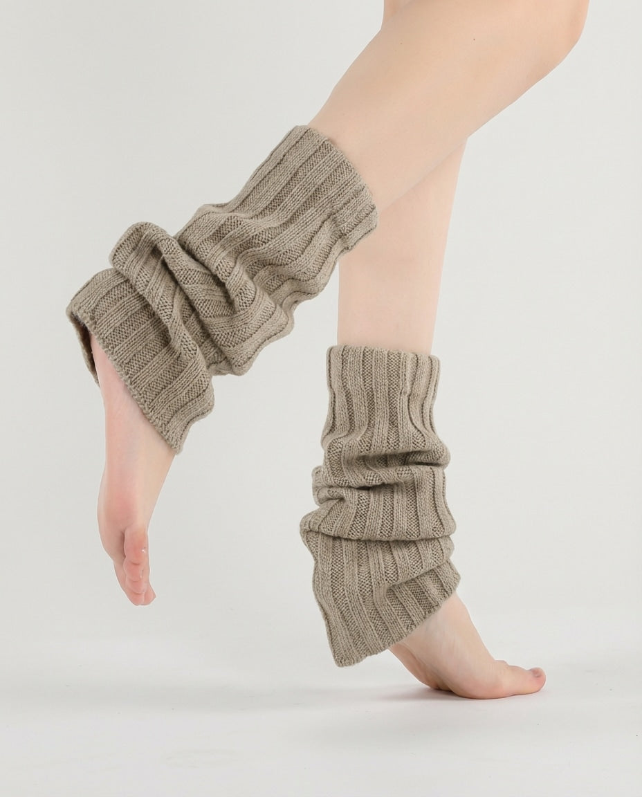 Wildfool Chunky Wool-Blend Leg Warmer in Taupe - Zoom View - Studio Slouch Sleeve, Cozy Nostalgic Studio Aesthetic