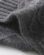 Macro close-up of the cable knit pattern on baby cashmere wrist warmer