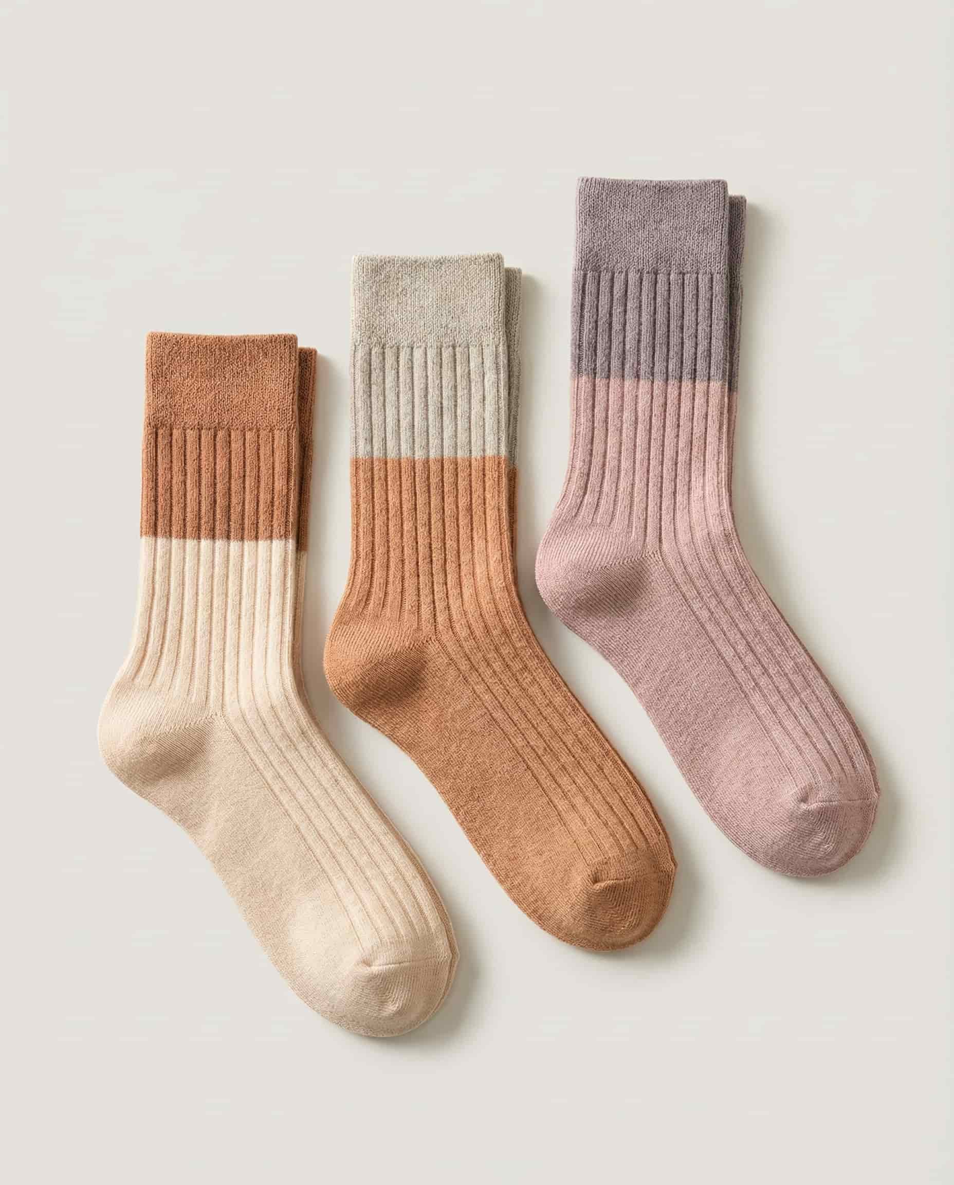Wildfool 8-Minute Merino Crew (3-Pack) in Oat Milk, Apricot Glaze, Rose Clay - Zoom View - Australian Merino Wool, 10A Antibacterial, Daily Durability