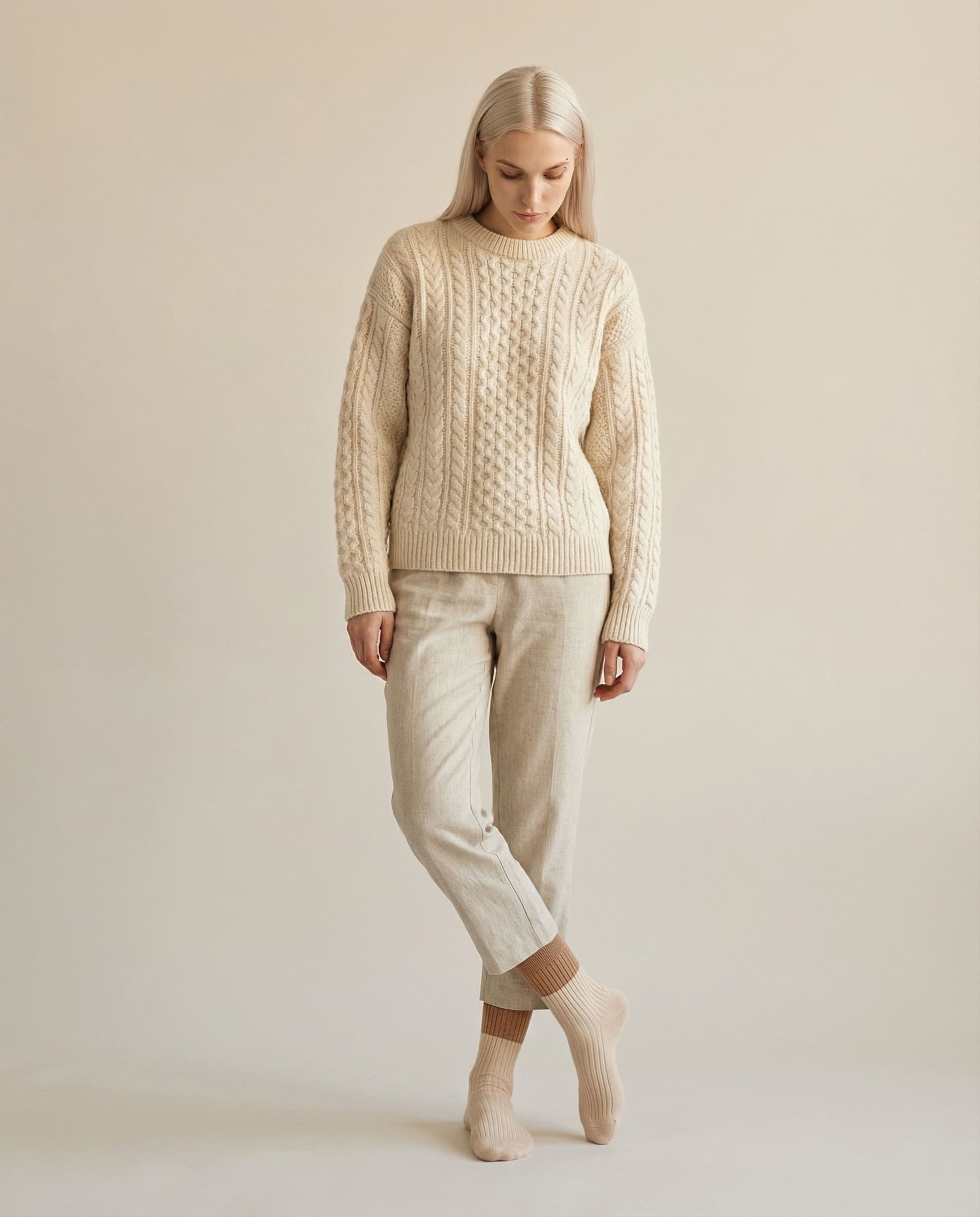 Wildfool 8-Minute Merino Crew (3-Pack) in Oat Milk, Apricot Glaze, Rose Clay - Zoom View - Australian Merino Wool, 10A Antibacterial, Daily Durability