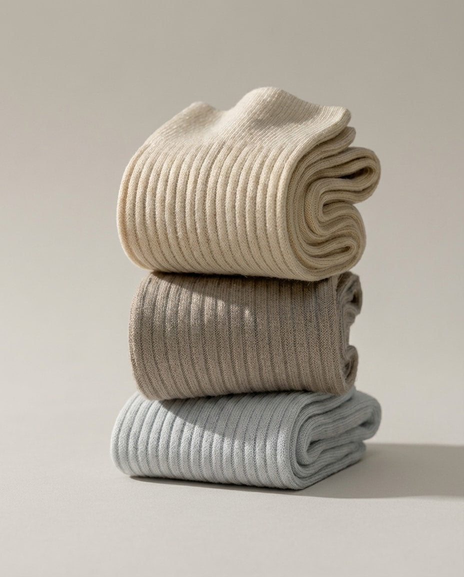 Wildfool 7A Sculpting Calf Sock (3-Pack) in Ivory + Sand + Dove Grey - Zoom View - Seamless Comfort & Sculpting Support