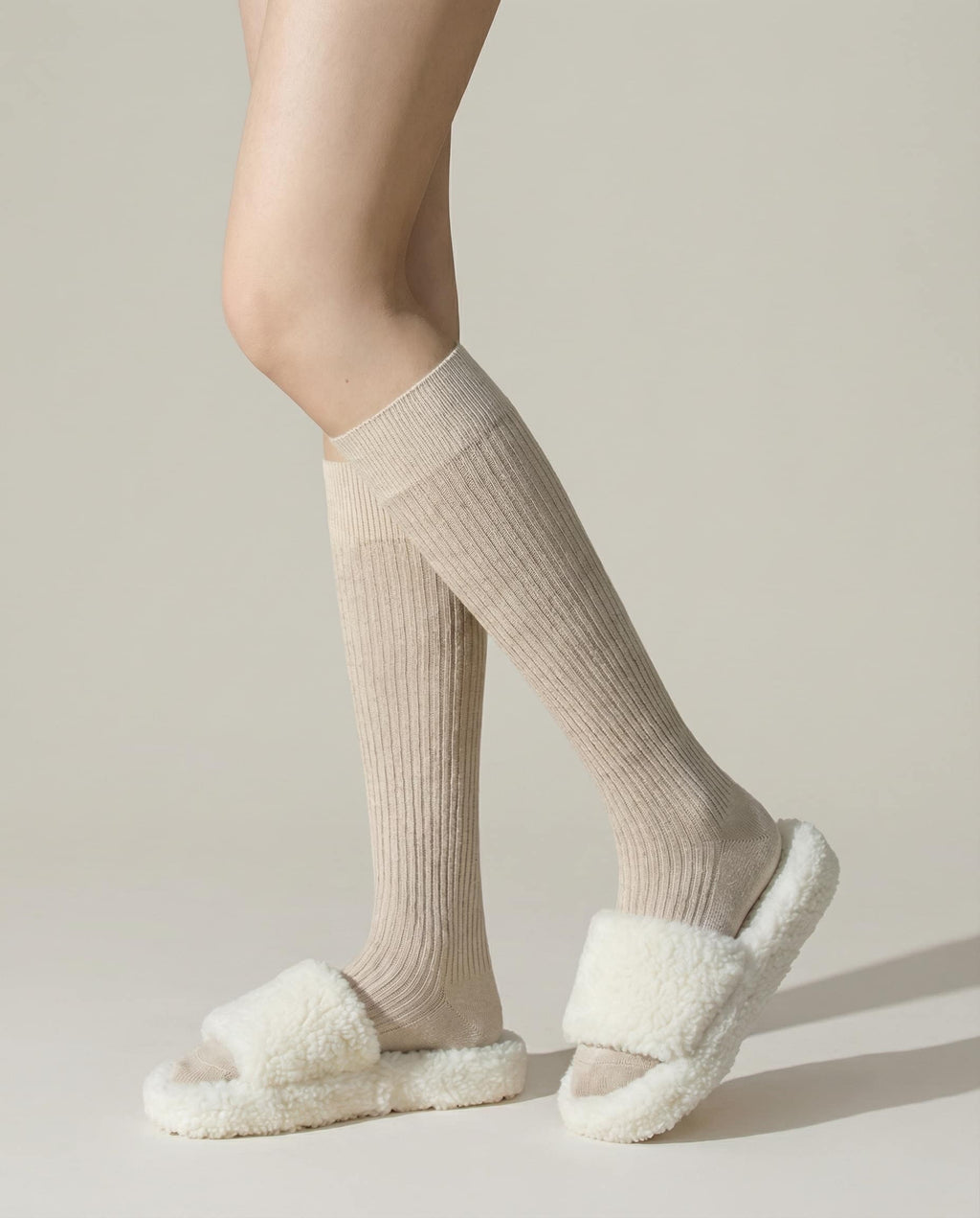 Wildfool 7A Sculpting Calf Sock (3-Pack) in Ivory + Sand + Dove Grey - Zoom View - Seamless Comfort & Sculpting Support