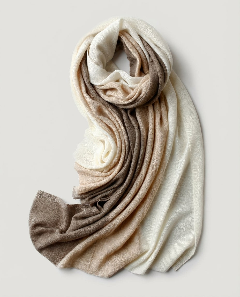 Macro close-up of the cable-knit twist showing undyed cashmere in mixed natural tones