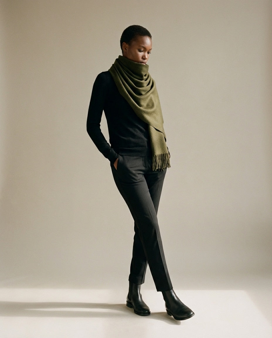 Wildfool The Water-Ripple Infant Cashmere Wrap in Oliver - Zoom View - 100% Infant Cashmere with Cedar Block